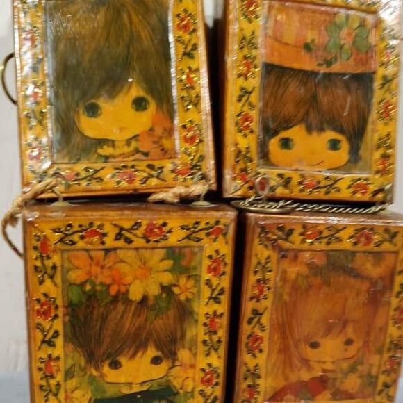 Vintage Girl Wall Hangings Plaques Made From 2x4's close Girl Pictures Lot Of 4 - Picture 7 of 7